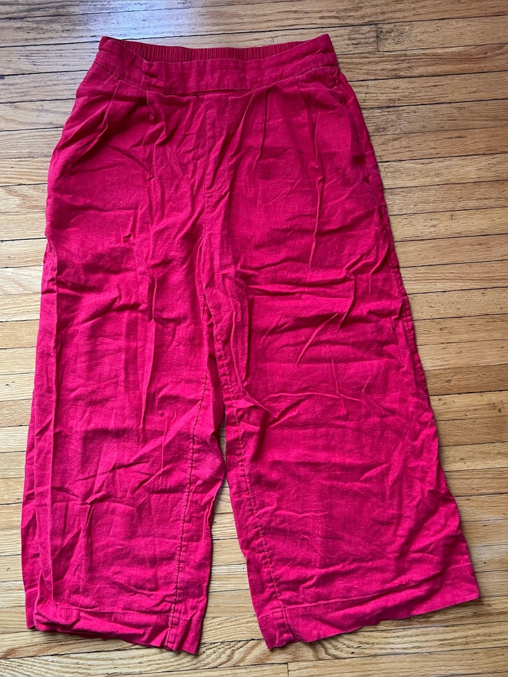 Cropped Wide-Leg Pull-On Pants